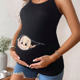 Camiseta de maternidad casual de verano con impresion de bebe simple sin mangas