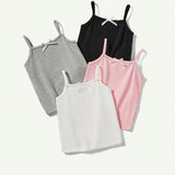 Cozy Cub Baby Girl 4pcs Knitted Soft Camisole Tops Set With Decorative Bowknot For Casual Outfits