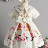 NEW Nuevo vestido de verano de tela de jacquard para bebe nina con diseno de bordado de osito, flor y hojas