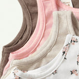 Cozy Cub Baby Girl Set Of 4 Soft Knit Casual Tank Tops, With Floral Pattern And Solid Colors