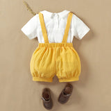 Conjunto de 2 piezas para Bebe nino, Camisa de punto vintage de estilo frances de manga corta con lindo bordado de caballo en un amarillo saltador tejido de diseno veraniego