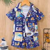 NEW Toddler Boys Beach Themed Fruit & Coconut Tree Fun Print Story Inspired Shirt Set, Spring Summer Casual Wear