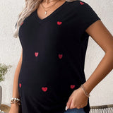 Camiseta suelta de manga corta con estampado de corazon de moda de verano para mujeres embarazadas