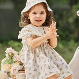 Cozy Cub Vestido De Manga Corta Con Estampado Floral, Dobladillo Con Volantes Y Gorro Para Bebe Nina