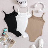 NEW Tween Girl 3pcs/Set Casual, Solid, Simple And Comfortable Round Neck Sleeveless Jumpsuits