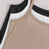 NEW Tween Girl 3pcs/Set Casual, Solid, Simple And Comfortable Round Neck Sleeveless Jumpsuits