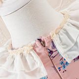 Vestido de princesa de encaje rosa de doble capa con diseno floral digital estiloso y romantico para ninas pequenas con lazo