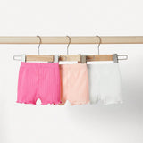 Conjunto de 3 piezas de pantalones cortos informales tejidos a medida con cintura elastica en color solido para bebe nina recien nacida