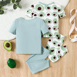 Conjunto de pijama comodo de punto de manga corta y pantalon largo con estampado de aguacate para nina bebe para primavera/verano