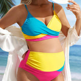 Conjunto de bikini de verano para maternidad con diseno color block y fruncido para playa y vacaciones