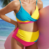 Conjunto de bikini de verano para maternidad con diseno color block y fruncido para playa y vacaciones