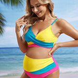 Conjunto de bikini de verano para maternidad con diseno color block y fruncido para playa y vacaciones