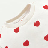 Cozy Cub Conjunto De Dos Piezas De Sudadera Con Cuello Redondo Y Estampado De Corazones Para Bebe Nina