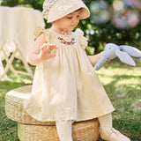 Cozy Cub Vestido De Cintura Cenida Para Bebe Nina Con Cuello Redondo, Dobladillo Con Volantes Y Bordado Floral