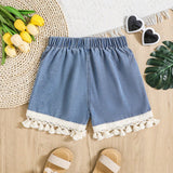 Shorts vaqueros holgados para ninas jovenes con flecos de estilo boho, cintura alta y estilo baggy. Conjunto de shorts de verano para vacaciones de ninas