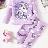 NEW  Baby Girl Snug Fit Unicorn Pattern Long Sleeve And Long Pants Pajama Set