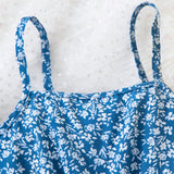 Jumpsuit de cuello halter para bebe con patron floral romantico, perfecto para vacaciones en la playa de verano