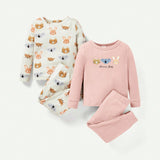 Cozy Cub Conjunto Pijamas Ajustados De 4 Piezas Con Lindo Diseno De Animales Para Bebe Nina. Incluye Top De Cuello Redondo Y Pantalones Largos.