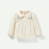 Cozy Cub Bebe nina Blusa con bordado floral de cuello bobo con boton delantero