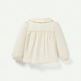 Cozy Cub Bebe nina Blusa con bordado floral de cuello bobo con boton delantero