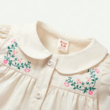 Cozy Cub Bebe nina Blusa con bordado floral de cuello bobo con boton delantero