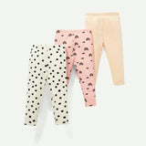 Cozy Cub Conjunto De 3 Piezas Para Bebes Ninas Con Pantalones Largos Impresos Con Puntos, Arcoiris Y Colores Solidos