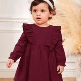 Cozy Cub Lindo Vestido Con Cuello De Muneca Y Dobladillo Con Volantes Para Nina