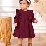 Cozy Cub Lindo Vestido Con Cuello De Muneca Y Dobladillo Con Volantes Para Nina