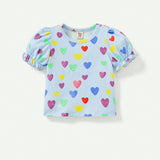 Cozy Cub Camiseta Corta De Manga Inflada Con Estampado De Corazon Para Bebe Nina