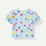 Cozy Cub Camiseta Corta De Manga Inflada Con Estampado De Corazon Para Bebe Nina