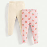 Cozy Cub Conjunto De 2 Piezas De Pantalones Ajustados Para Nina Bebe De Color Solido Con Patron De Fresa Caricatura