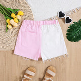 Shorts vaqueros rasgados y lavados, anchos y de estilo bohemio con color-block en tendencia Y2K para nina preadolescente, ropa de verano para ninas en conciertos