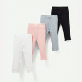 Cozy Cub Conjunto De 4 Piezas De Pantalones Solidos De Cintura Elastica Con Aplique De Mariposa Para Ninas Bebe