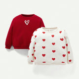 Cozy Cub Conjunto De Dos Piezas De Sudadera Con Cuello Redondo Y Estampado De Corazones Para Bebe Nina