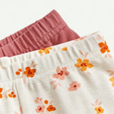 Cozy Cub Conjunto De Pijama De 4 Piezas Para Nina Con Ajuste Comodo, Que Incluye Una Parte Superior Y Pantalones Con Cuello Redondo Estampado De Flores.