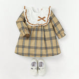 Cozy Cub Bebe nina Vestido con estampado de cuadros ribete con fruncido de manga con volante con lazo delantero