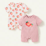 Cozy Cub Set De Mameluco Y Pantalones Cortos Para Recien Nacidas Con Cuello Redondo Y Mangas Cortas Con Estampado De Fresas