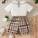 Conjunto de verano para bebe nino con shorts de cuadros al estilo universitario y camisa casual de manga corta