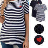 Camiseta de verano simple y con rayas para mujeres embarazadas y a la moda con manga corta