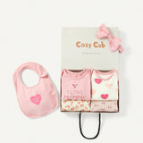 Cozy Cub Conjunto De 6 Piezas De Caja De Regalo De Body Para Recien Nacido Nina Con Cuello Redondo, Manga Larga, Solapa Con Banda Para Cabello Y Babero