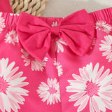 Conjunto rosa de primavera/verano para bebe nina con atuendo estampado de flores divertido y lindo y diadema a juego