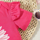 Conjunto rosa de primavera/verano para bebe nina con atuendo estampado de flores divertido y lindo y diadema a juego