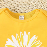 Mono con shorts para bebe nina con estampado florar lindo de primavera/verano, diadema con patron de margaritas y girasoles