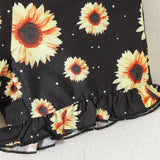 Mono con shorts para bebe nina con estampado florar lindo de primavera/verano, diadema con patron de margaritas y girasoles