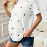 Camiseta de verano para maternidad, cuello redondo y manga corta con diseno casual de corazon