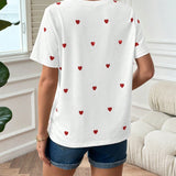 Camiseta de verano para maternidad, cuello redondo y manga corta con diseno casual de corazon