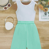 NEW Summer Tween Girl Two Tone Belted Jumpsuit Shorts