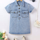 NEW Young Girl Casual And Fashionable Short Sleeve Denim Dress, Versatile