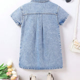 NEW Young Girl Casual And Fashionable Short Sleeve Denim Dress, Versatile