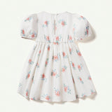 Cozy Cub Vestido de manga corta para bebe con dobladillo tipo burbuja y volante con estampado de flores y escote cuadrado en contraste